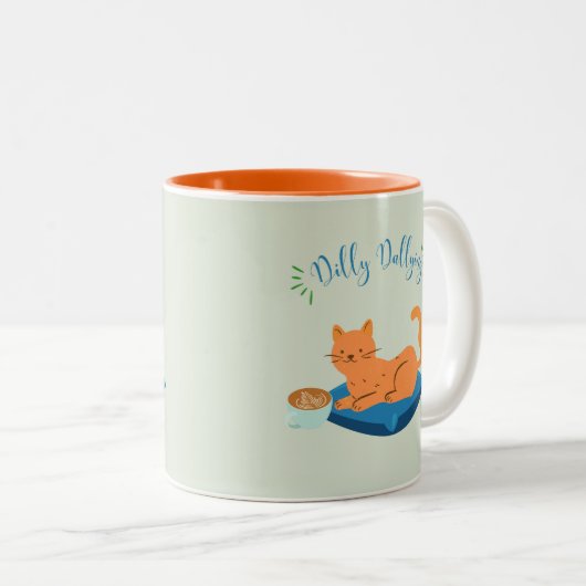 Dilly Dallying Orange Cat Zweifarbige Tasse (VorderseiteRechts)