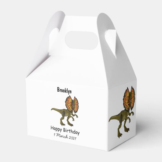 Dilophosaurus-Cartoon Geschenkschachtel (Vorderseite)