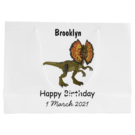 Dilophosaurus-Cartoon Große Geschenktüte (Rückseite)