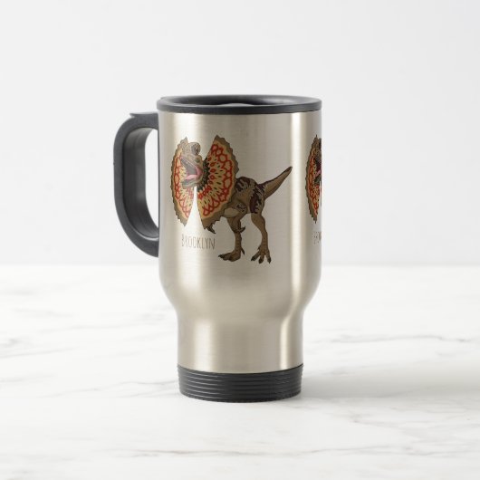 Dilophosaurus-Cartoon Reisebecher (Vorderseite Links)