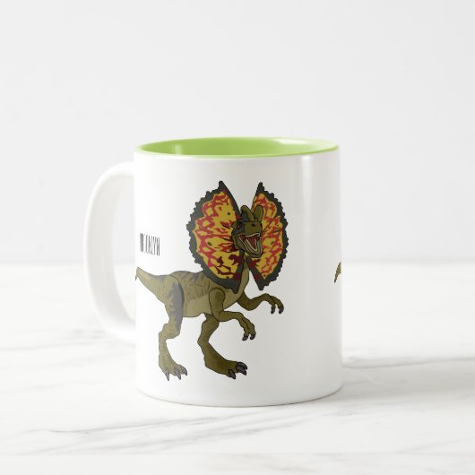 Dilophosaurus-Cartoon Zweifarbige Tasse (Vorderseite Links)