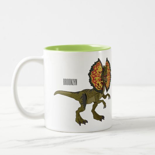 Dilophosaurus-Cartoon Zweifarbige Tasse (Links)