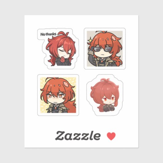 Diluc Genshin Impact 4er Stickerbogen Aufkleber (Blatt)