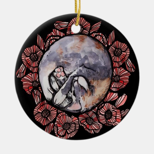 Dilute Calico Kitty Cat Red Poppy Blume Cats Keramik Ornament (Vorne)