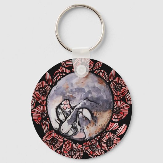 Dilute Calico Kitty Cat Red Poppy Blume Cats Schlüsselanhänger (Vorderseite)