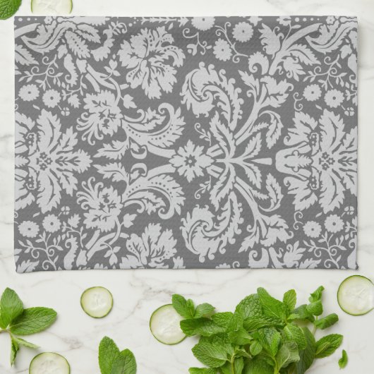 Dim Gray Damask Geschirrtuch (Gefaltet)