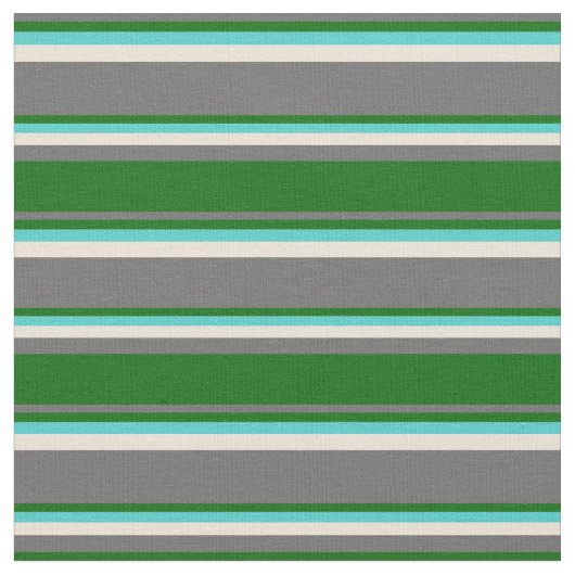 Dim Gray, Dark Green, Türkis und Bisque Lines Stoff (Nahaufnahme)