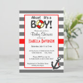 Dim Gray Horizontal Stripes; Nautical Anchor Einladung (Stehend Vorderseite)