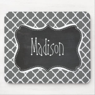 Dim Gray Quatrefoil; Chalkboard-Look Mousepad