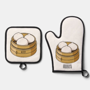 Dim sum Cartoon Illustration Ofenhandschuh & Topflappen-Set