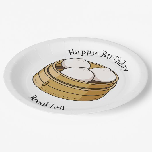 Dim sum Cartoon Illustration Pappteller (Schrägansicht)