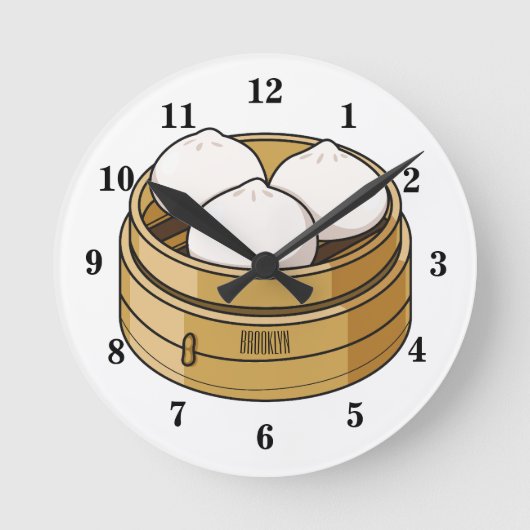 Dim sum Cartoon Illustration Runde Wanduhr (Vorderseite)