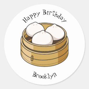 Dim sum Cartoon Illustration Runder Aufkleber