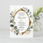 Dimensional Gold Eucalyptus Geometric Oval Einladung (Stehend Vorderseite)