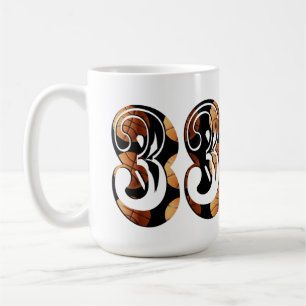 Dimensional Orange Schwarze Basketball Nummer 33, Kaffeetasse