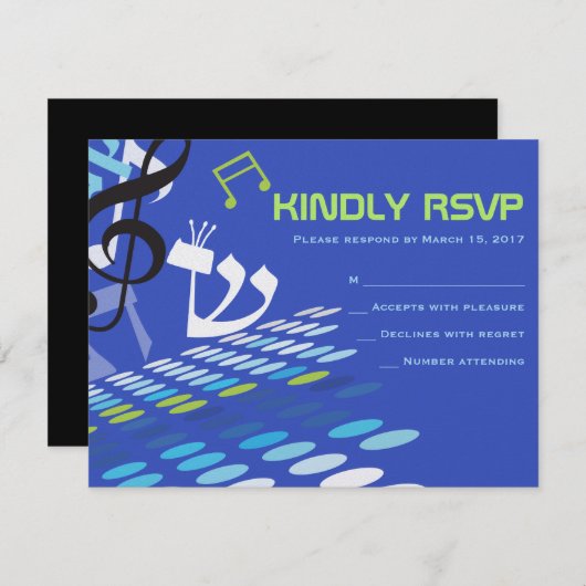 DIMENTIONELLE Bar Bat Mitzvah-UAWG-Antwortkarte RSVP Karte (Vorne/Hinten)