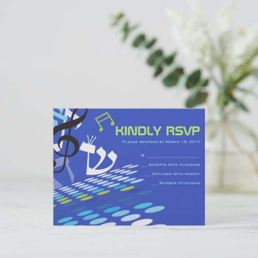 DIMENTIONELLE Bar Bat Mitzvah-UAWG-Antwortkarte RSVP Karte (Stehend Vorderseite)
