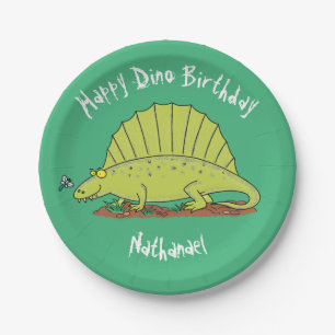 Dimetrodon glücklicher grüner Dinosaurier Cartoon Pappteller