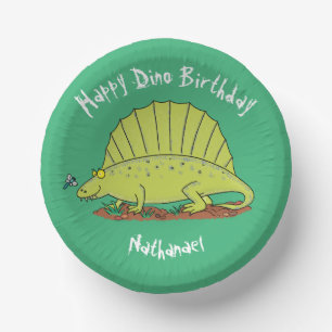 Dimetrodon Happy Green Dinosaurier Cartoon Pappteller