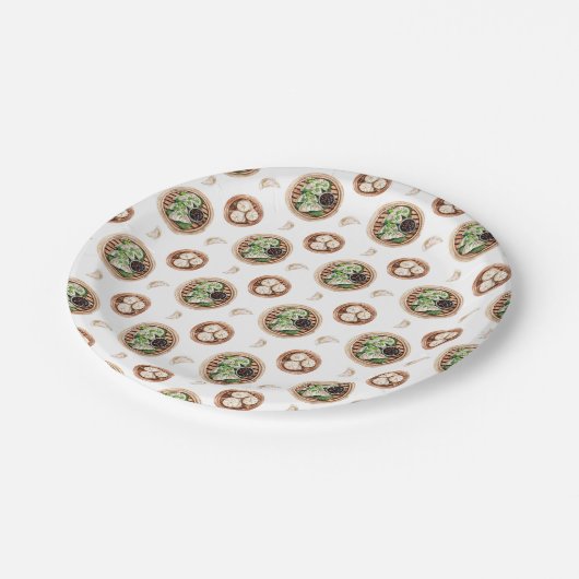 Dimsum-Wasserfarbmuster Pappteller (Schrägansicht)