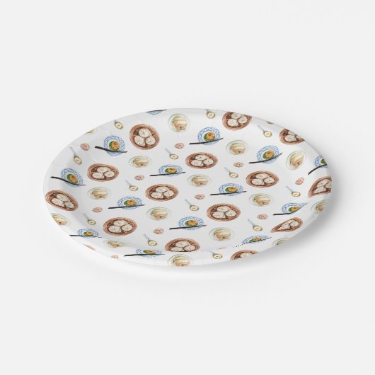 Dimsum-Wasserfarbmuster Pappteller (Schrägansicht)