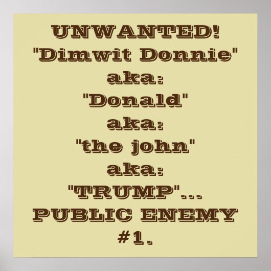"Dimwit Donnie" Trump, öffentlicher Feind #1 Poste Poster (Vorne)