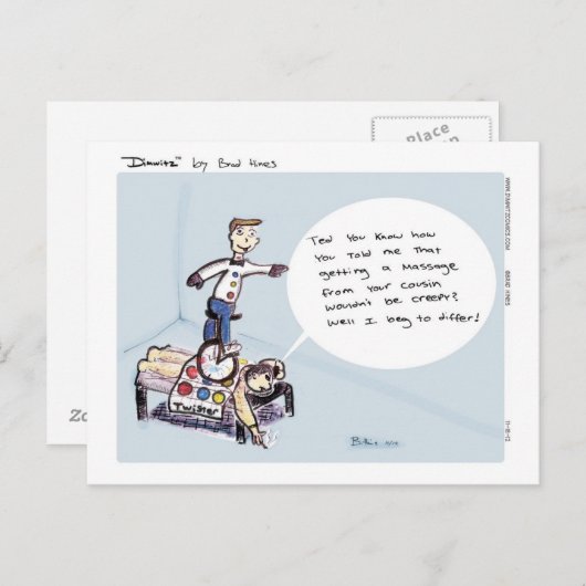 Dimwitz Einrad Massage Postcard, von Brad Hines Postkarte (Vorne/Hinten)