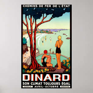 Dinard Küste, schwimmende Girls, Vintage Reise Poster