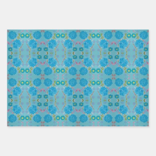 Dina's blühende Blues Wrapping Paper Geschenkpapier Set (Vorderseite)