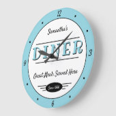 Diner Any Name Date Retro Robin Egg Blue Black Große Wanduhr (Winkel)