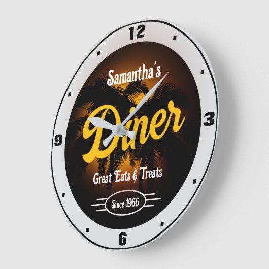 Diner beliebiger Name Datum Palm Trees graue Grenz Große Wanduhr (Winkel)