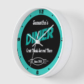 Diner beliebiger Name Stildatum Retro Türkis Schwa Uhr (Winkel)