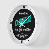 Diner beliebiger Name Stildatum Retro Türkis Weiß Uhr (Winkel)