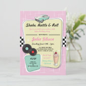 Diner Birthday Party 1950s 50er Retro Einladung (Stehend Vorderseite)