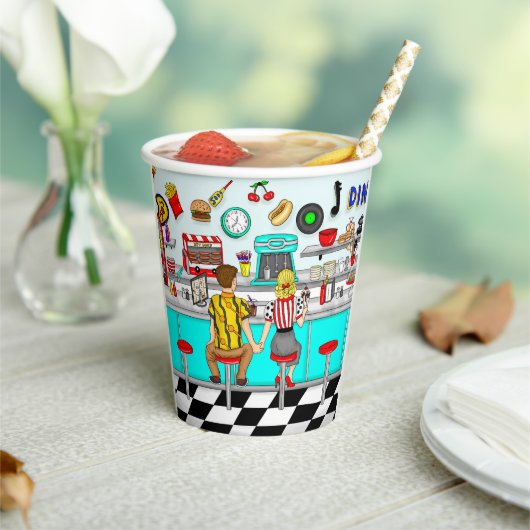 Diner der 50er Jahre | Hängebänder für Doppelhülse Pappbecher (In Situ)