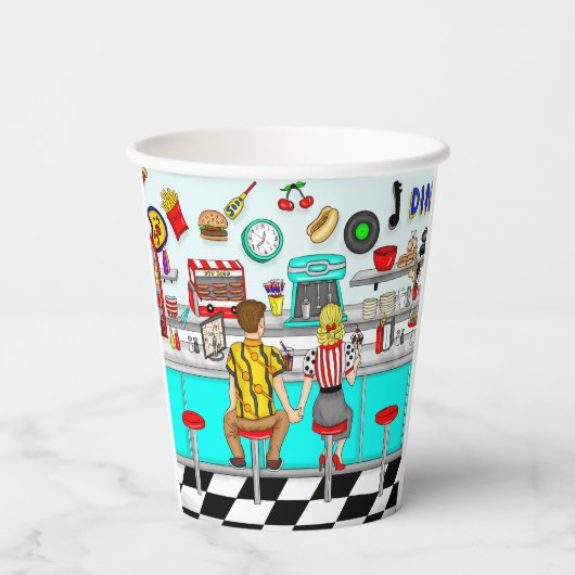 Diner der 50er Jahre | Hängebänder für Doppelhülse Pappbecher (Rückseite)