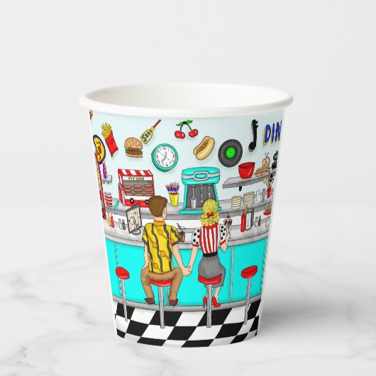 Diner der 50er Jahre | Hängebänder für Doppelhülse Pappbecher (Vorderseite)