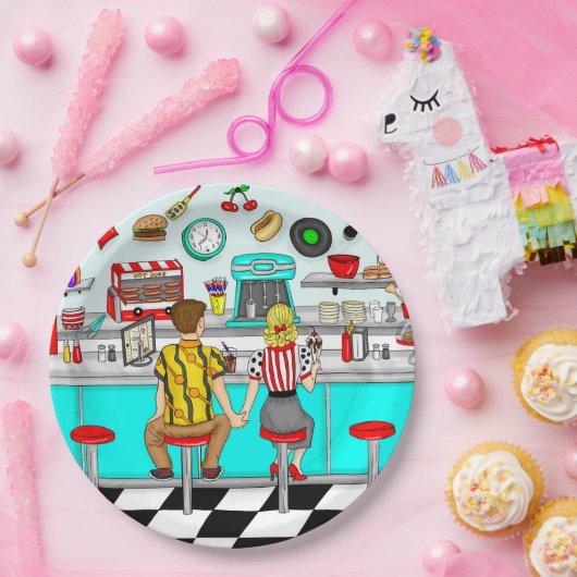 Diner der 50er Jahre | Hängebänder für Doppelhülse Pappteller (Party)