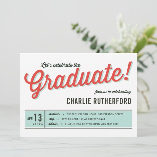 Diner Inspiriert Retro Typografy Graduation Party Einladung (Stehend Vorderseite)