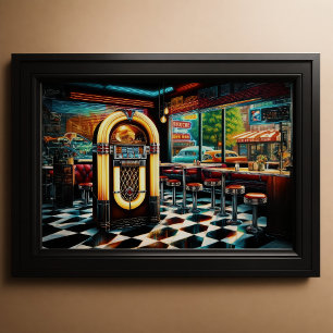 Diner mit Jukebox aus den 50er Jahren Poster
