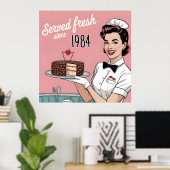 Diner Pin-Up: Retro-Kellnerin und benutzerdefinier Poster (Heimbüro)