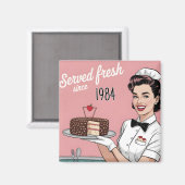 Diner Pin-Up: Retro Waitress and Custom Year Magnet (Vorderseite/Rückseite)