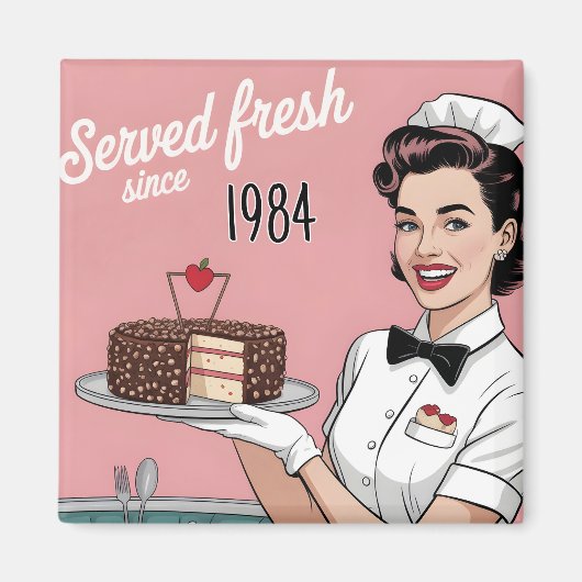 Diner Pin-Up: Retro Waitress and Custom Year Magnet (Vorne)
