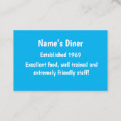 "Diner/Restaurant/Ice Cream Shoppe" Visitenkarte (Rückseite)