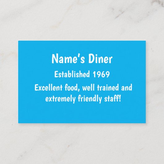 "Diner/Restaurant/Ice Cream Shoppe" Visitenkarte (Rückseite)