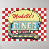 Diner Retro 50er Red Checkered | INDIVIDUELLE NAME Poster (Vorne)