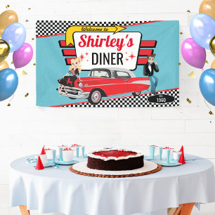 Diner-Retro-Autoparty im Stil der 1950er Jahre Soc Banner