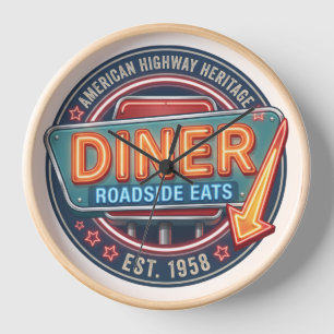 Diner Roadside Eats Vintage-Neon-Wanduhr Uhr
