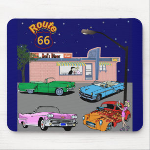 Diner Route 66 und Oldtimer aus den 1950er Jahren Mousepad