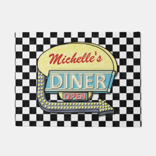 Diner Sign Retro 50er Black Checked Individuelle Fußmatte